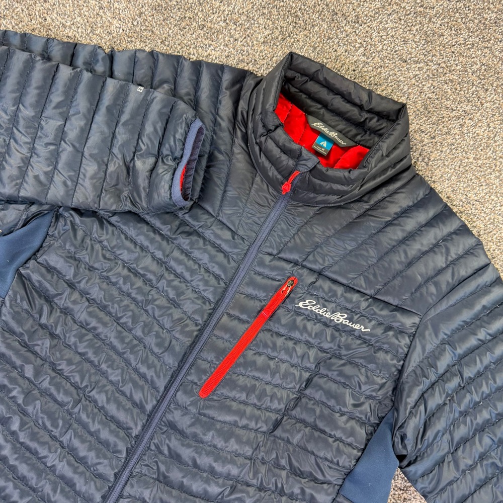 Eddie Bauer First Ascent EB800 Down Jacket Mens Medium Navy Blue Puffer Pertex